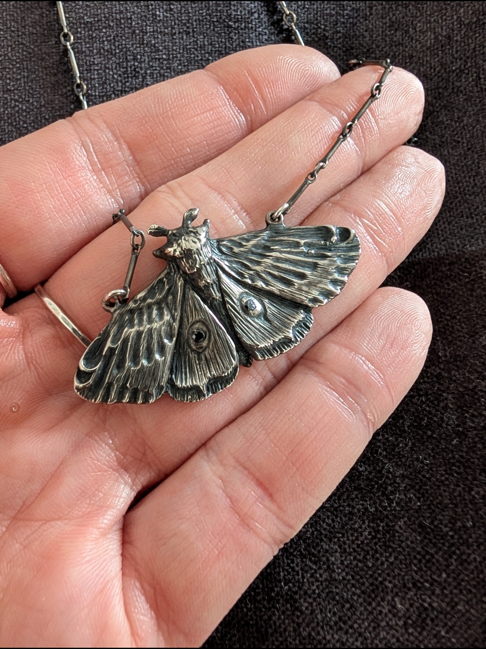 Bloodmilk Planchette Moth Necklace With Black Czs